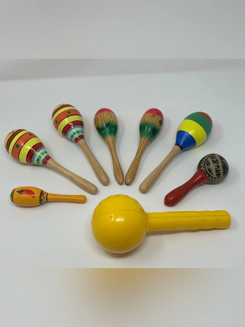 Colorful Kids Maracas Set - 8 maracas. 7 wood 1 plastic